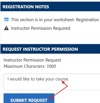Submitting instructor permission request